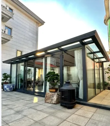 Installed aluminium sunroom on a paved terrace