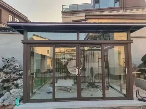 Installed aluminium sunroom with glass doors